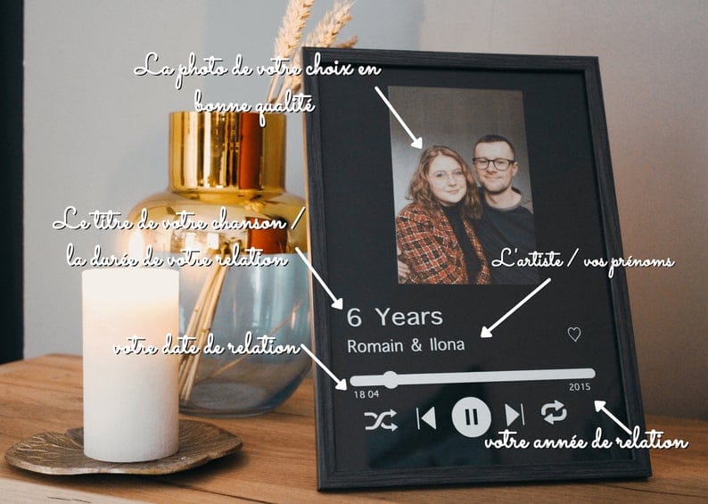 Cadre personnalisé couple St Valentin musique Cadre personnalisé couple St Valentin musique